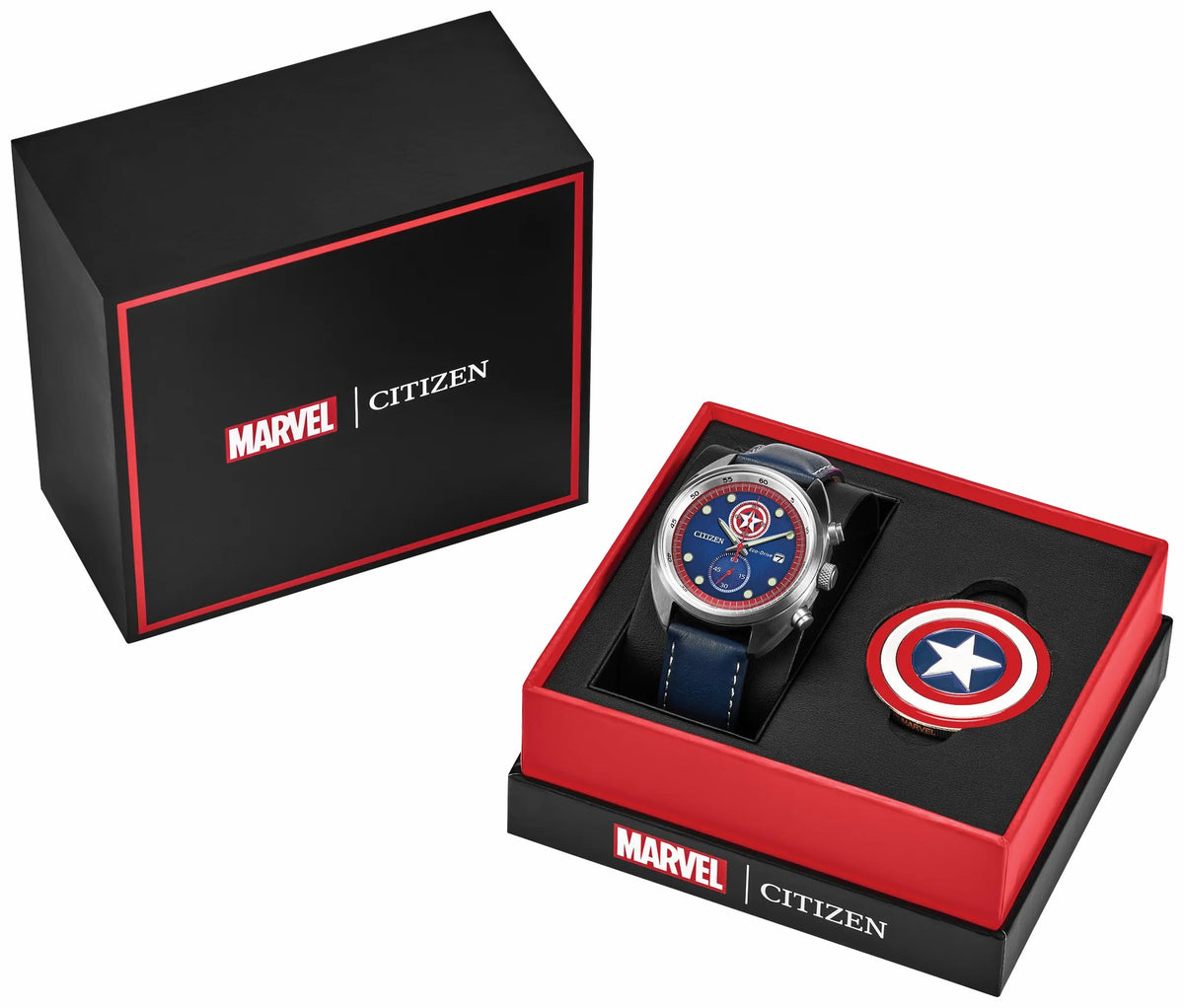 Captain America 85th Anniversary Blue Dial Leather Strap CA7046-46W - Citizen Great Value