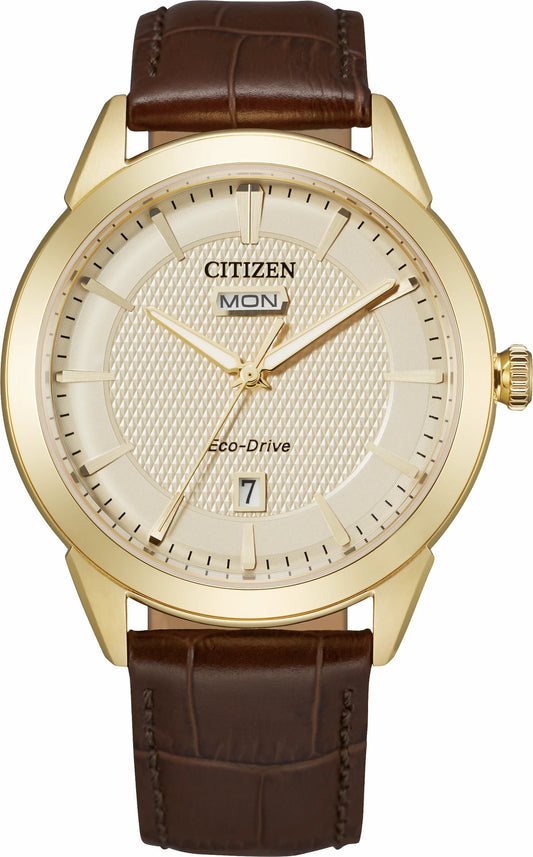Rolan Champagne Dial Leather Strap AW0092-07Q - Citizen Featured