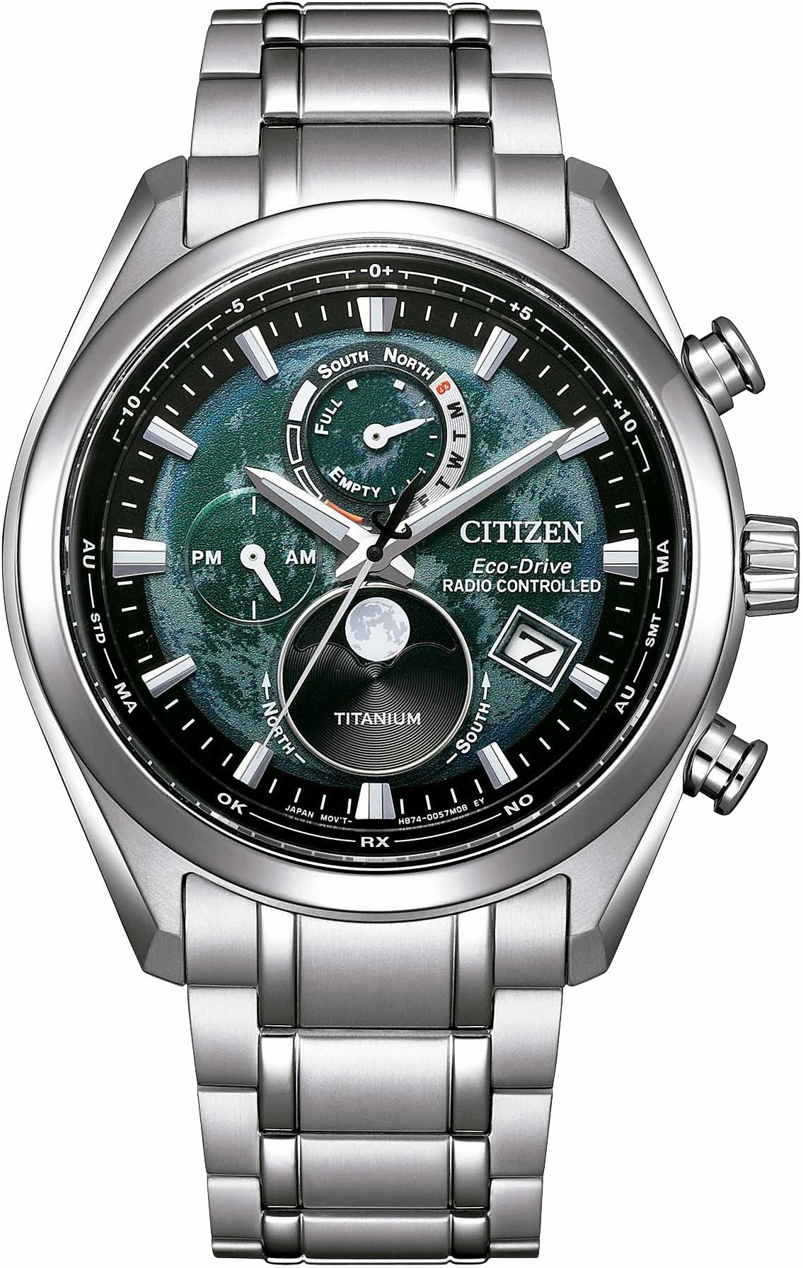 Tsuki-yomi A-T Green Dial Super Titanium Bracelet BY1010-57X - Citizen Smart Buy