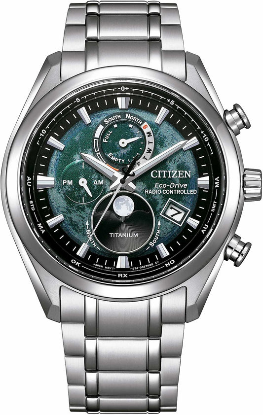 Tsuki-yomi A-T Green Dial Super Titanium Bracelet BY1010-57X - Citizen Smart Buy