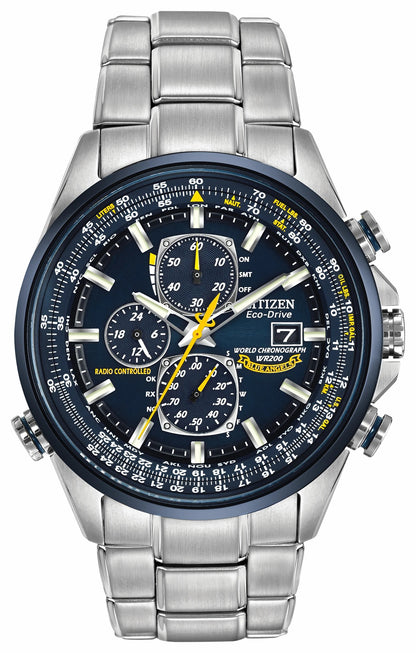 World Chronograph A-T - Men's Eco-Drive Steel Blue Dial Watch - Citizen Classic