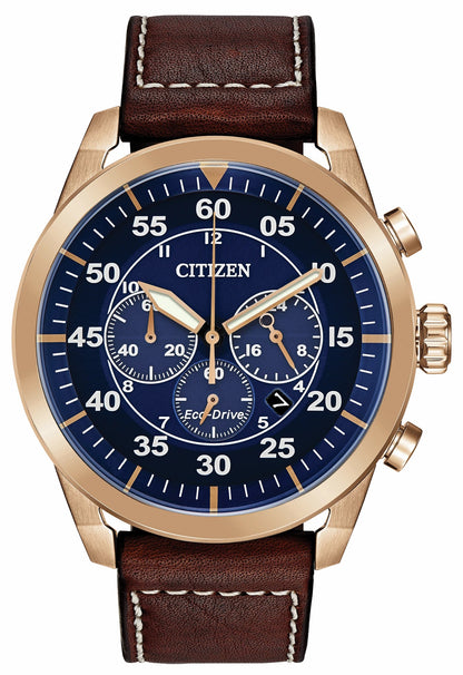 Citizen Avion Eco-Drive Rose Gold Blue Dial Watch - Citizen Deals