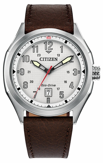 Terra Force Silver-Tone Dial Leather Strap AW1890-19B - Citizen Great Value