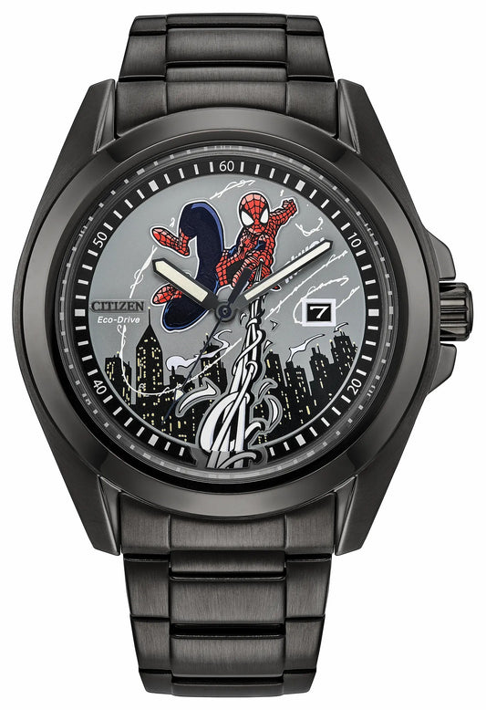 Spider-Man Swings Gray Dial Stainless Steel Bracelet AW1437-61W - Citizen New