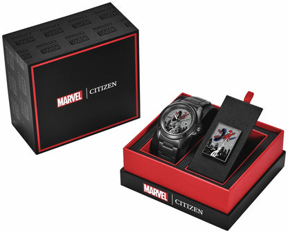 Spider-Man Swings Gray Dial Stainless Steel Bracelet AW1437-61W - Citizen New