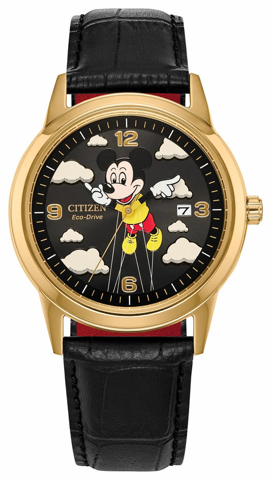 Soaring High Mickey Mouse Black Dial Leather Strap AW1862-06W - Citizen Essential