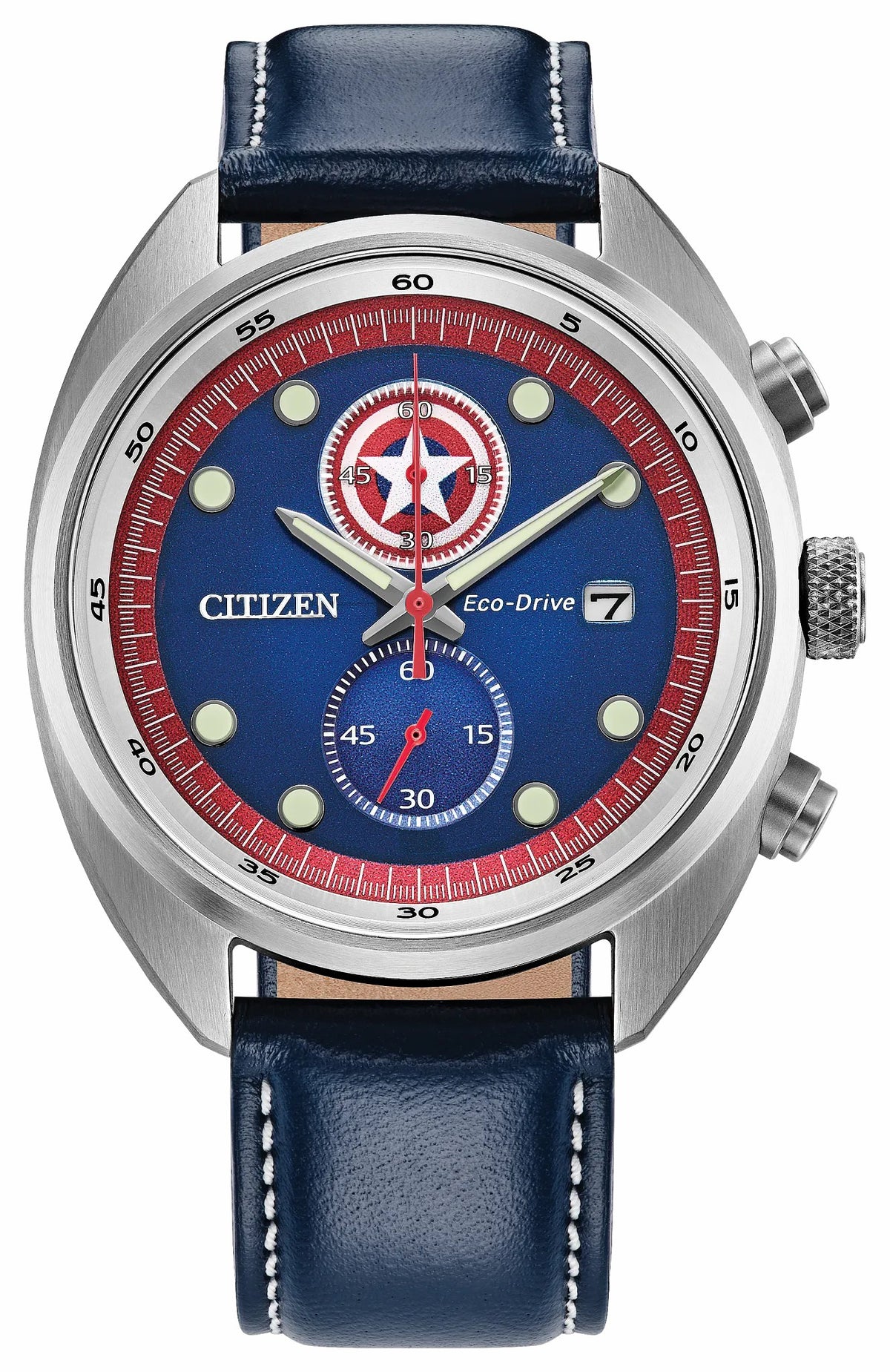 Captain America 85th Anniversary Blue Dial Leather Strap CA7046-46W - Citizen Great Value