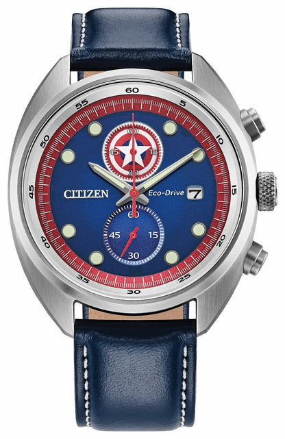 Captain America 85th Anniversary Blue Dial Leather Strap CA7046-46W - Citizen Great Value