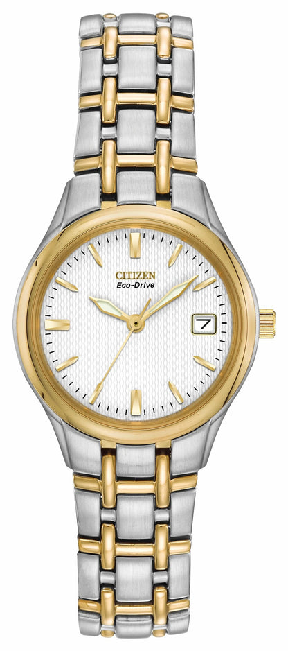 Corso - Ladies Eco-Drive Two-Tone White Dial Date Watch - Citizen Trusted