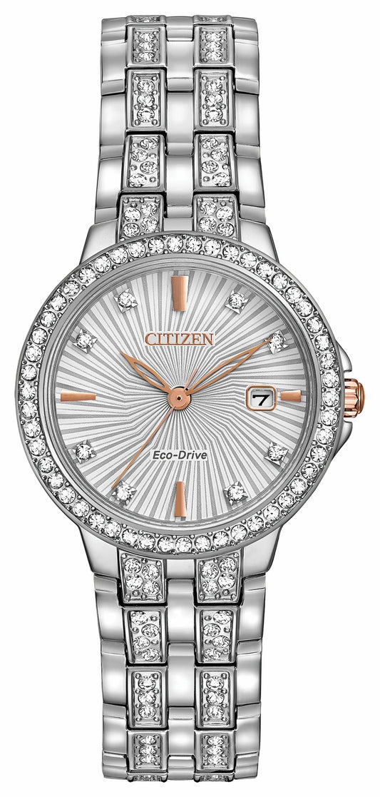 Silhouette Crystal - Ladies Eco-Drive EW2340-58A Silver Watch - Citizen Smart Buy