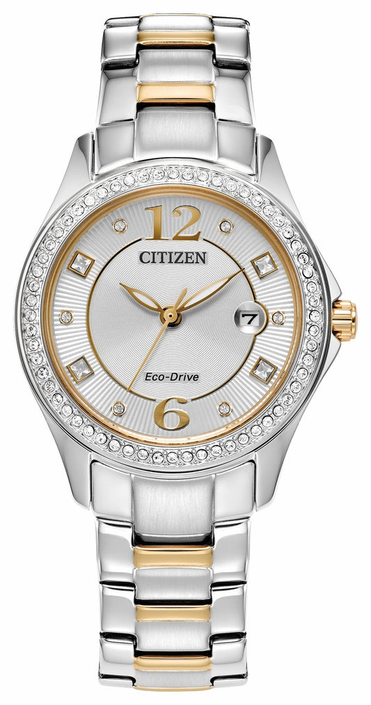 Crystal Silver-Tone Dial Stainless Steel Bracelet FE1146-71A - Citizen Essential