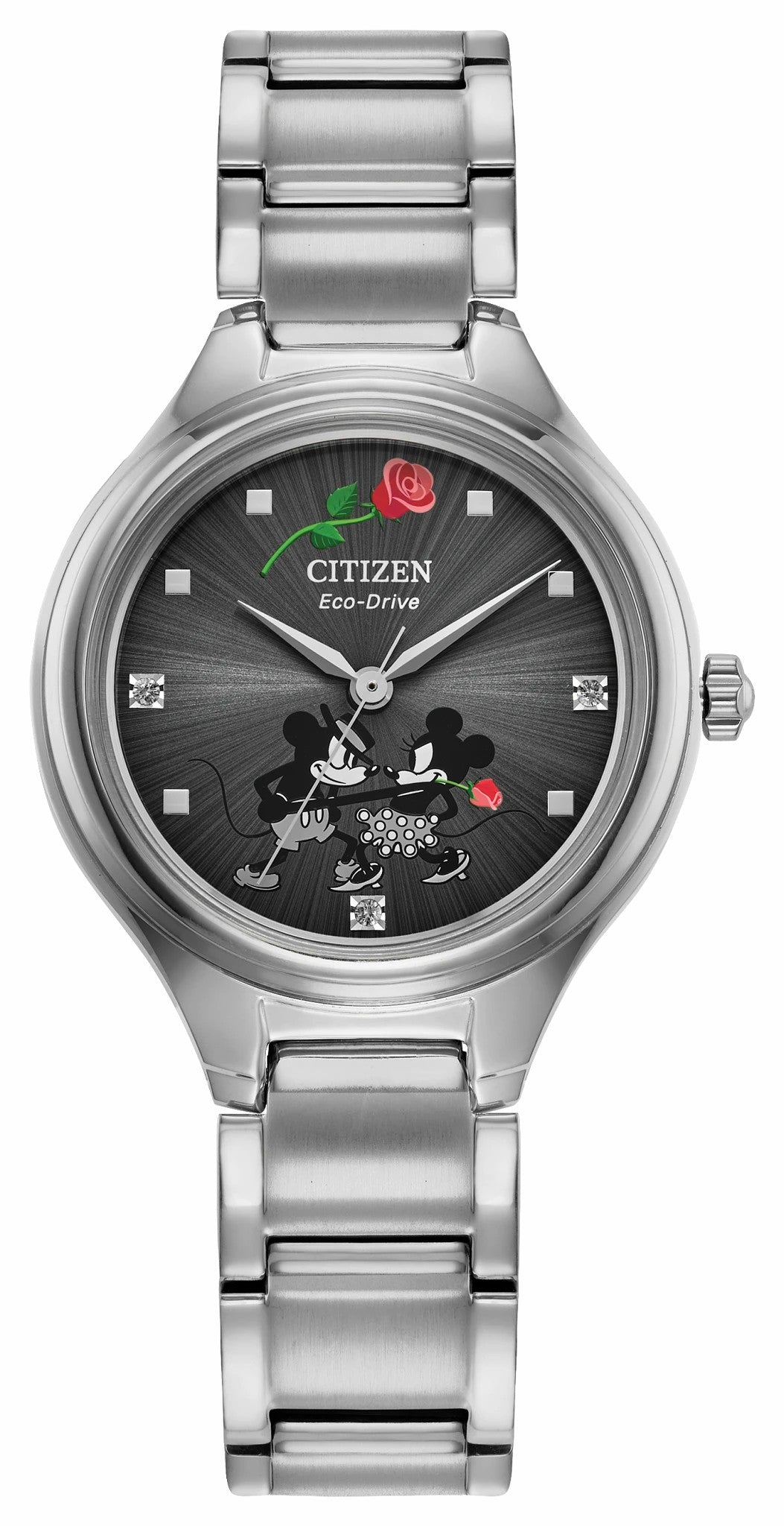 Mickey Mouse and Minnie Mouse Tango Gray Dial Stainless Steel Bracelet FE2101-58W - Citizen Everyday