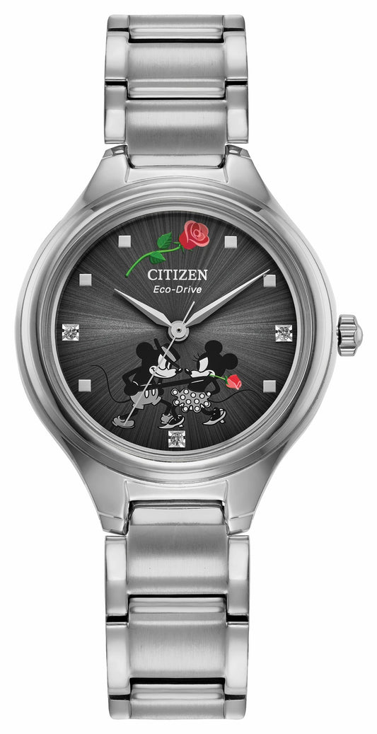 Mickey Mouse and Minnie Mouse Tango Gray Dial Stainless Steel Bracelet FE2101-58W - Citizen Everyday