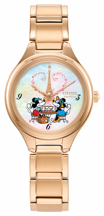 Mickey Mouse & Minnie Mouse Take Paris White Dial Stainless Steel Bracelet FE2103-52D - Citizen Trending