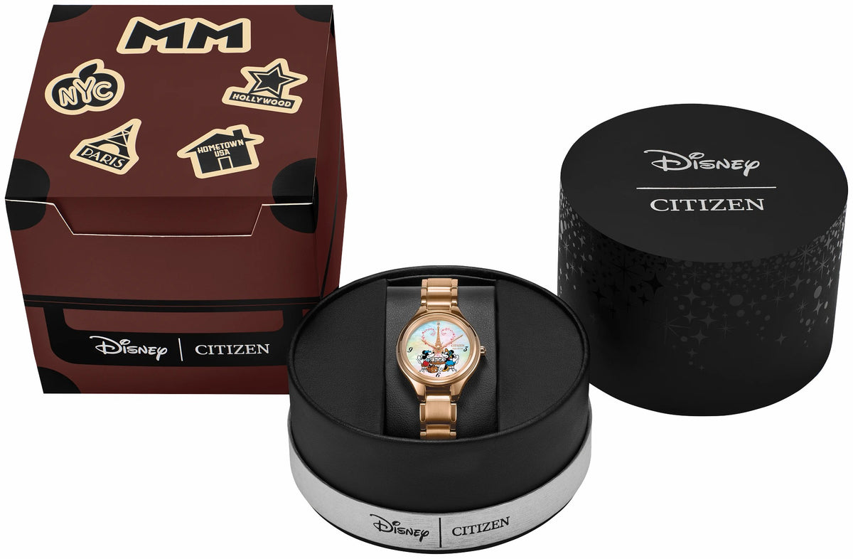 Mickey Mouse & Minnie Mouse Take Paris White Dial Stainless Steel Bracelet FE2103-52D - Citizen Trending