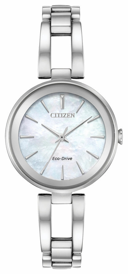 Axiom - Ladies Eco-Drive EM0630-51D Steel Pearl Dial Watch - Citizen Best Seller