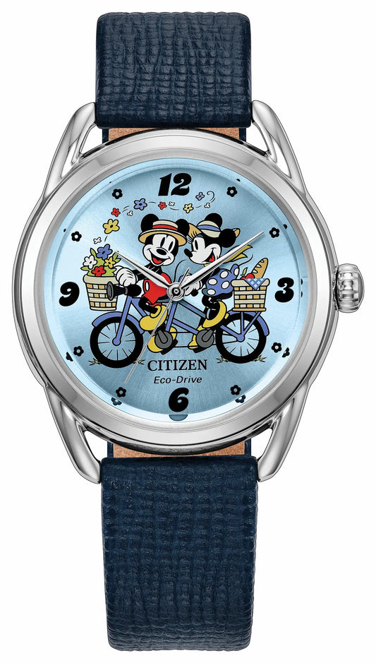 Mickey Mouse and Minnie Mouse Picnic Pedal Blue Dial Leather Strap FE7097-05W - Citizen Trusted