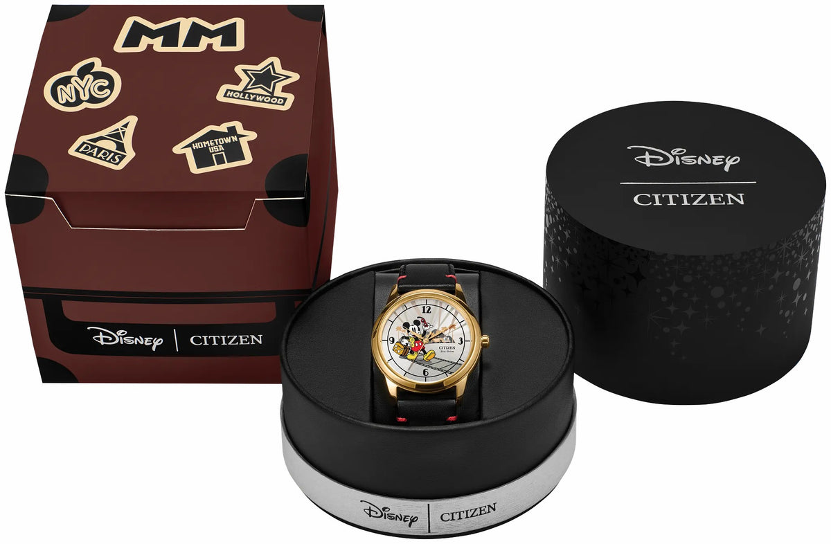 Mickey Mouse Takes Hollywood Silver-Tone Dial Leather Strap FE7063-07W - Citizen Discount