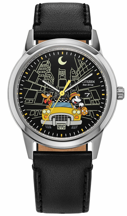 Mickey Mouse & Pluto Take NYC Black Dial Leather Strap AW1860-01W - Citizen Everyday