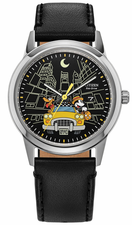 Mickey Mouse & Pluto Take NYC Black Dial Leather Strap AW1860-01W - Citizen Everyday