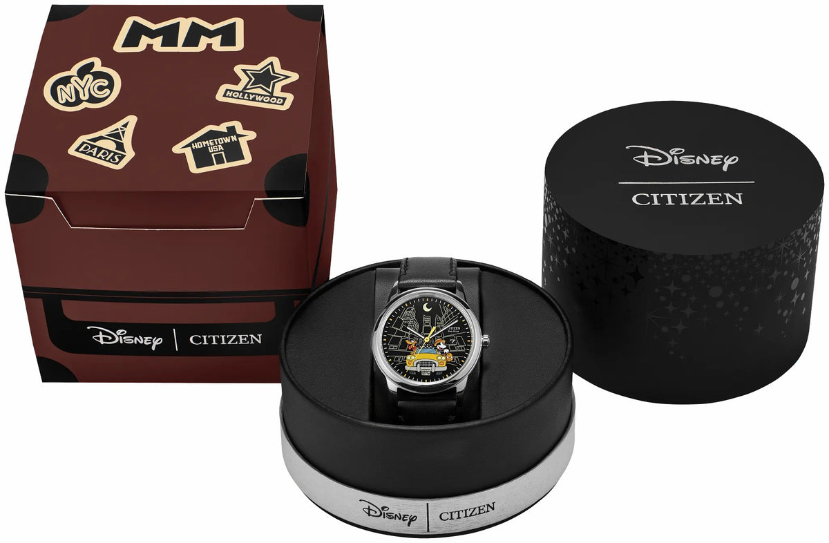Mickey Mouse & Pluto Take NYC Black Dial Leather Strap AW1860-01W - Citizen Everyday