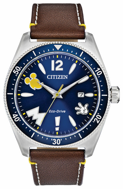 Mickey Mouse Blue Dial Leather Strap AW1599-00W - Citizen Great Value