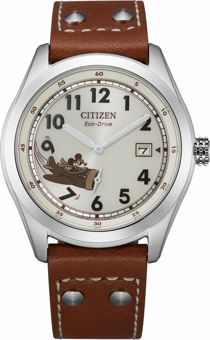 Mickey Aviator Ivory Dial Leather Strap BV1088-08W - Citizen Quality