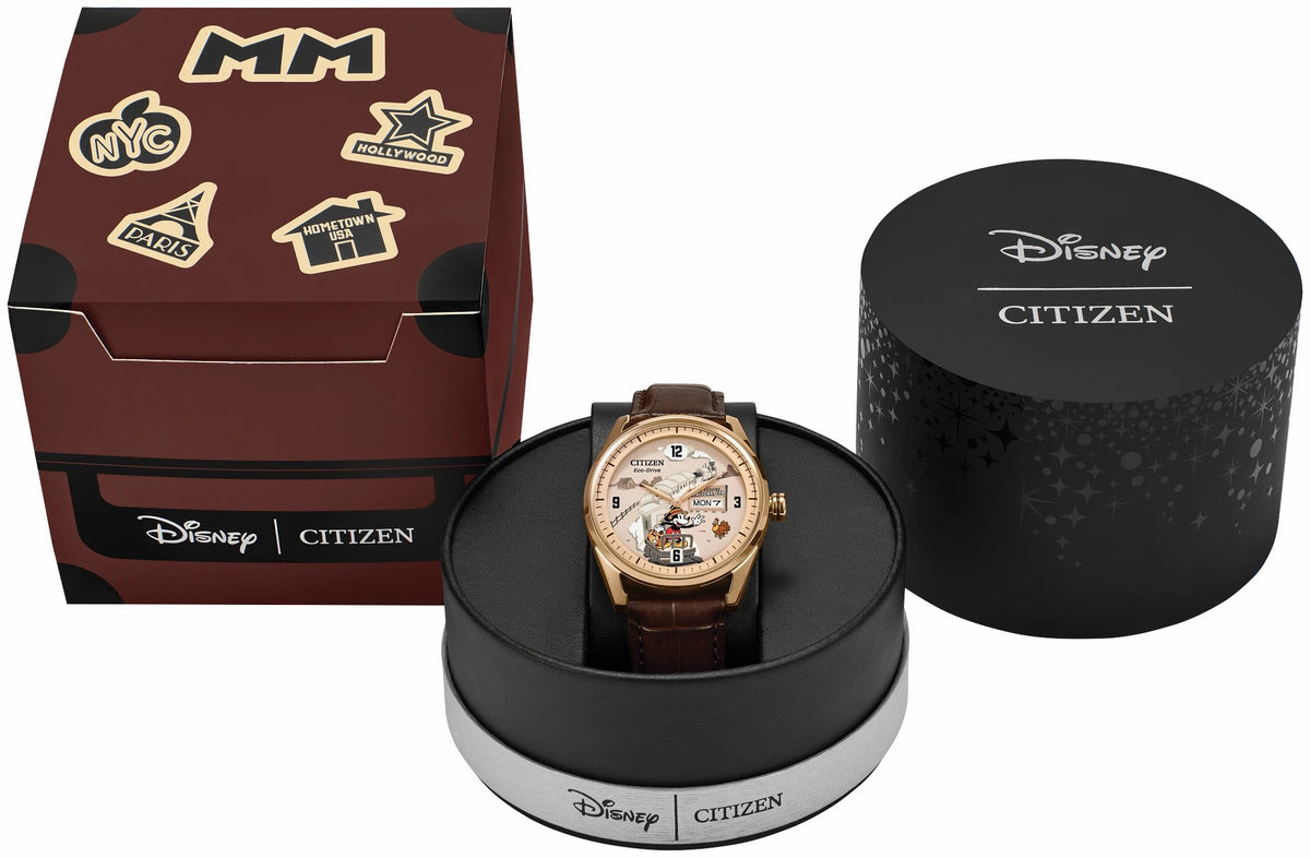 Hometown Mickey Mouse Beige Dial Leather Strap AW0088-04W - Citizen Discount