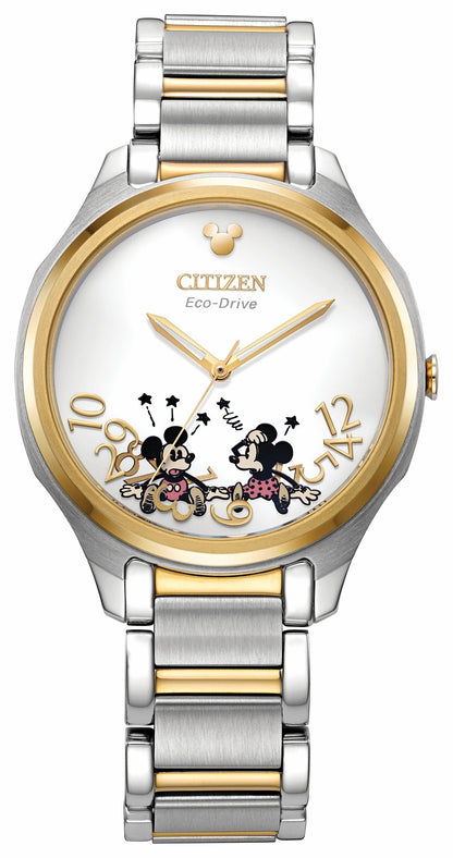 Falling Mickey & Minnie Silver-Tone Dial Stainless Steel Bracelet EM0754-59W - Citizen Trusted