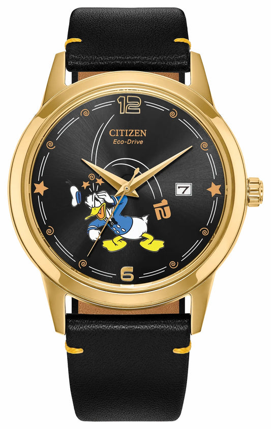 Donald Duck Seeing Stars Black Dial Leather Strap AW1789-04W - Citizen Value