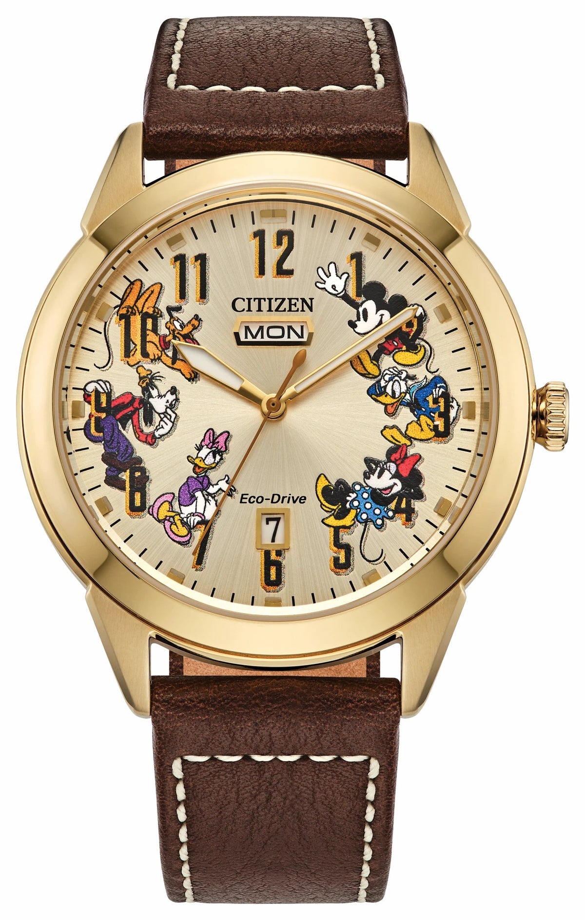 Donald Duck and Crew Beige Dial Leather Strap AW0093-04W - Citizen Featured