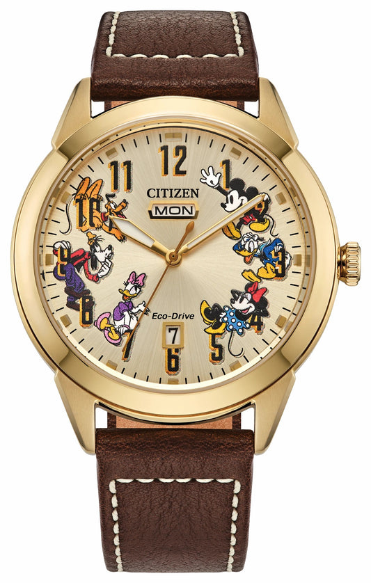 Donald Duck and Crew Beige Dial Leather Strap AW0093-04W - Citizen Featured