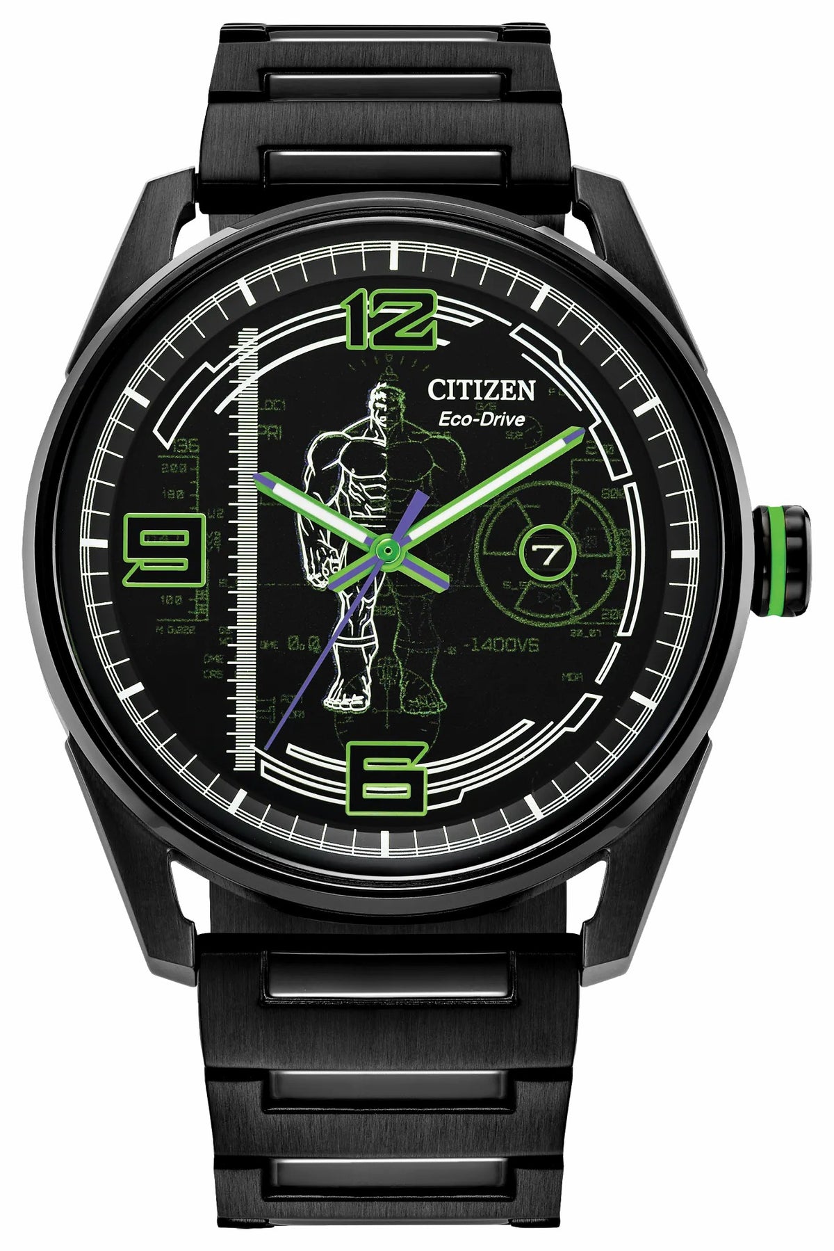 Hulk, Green Goliath Black Dial Stainless Steel Bracelet BM7675-57W - Citizen Quality