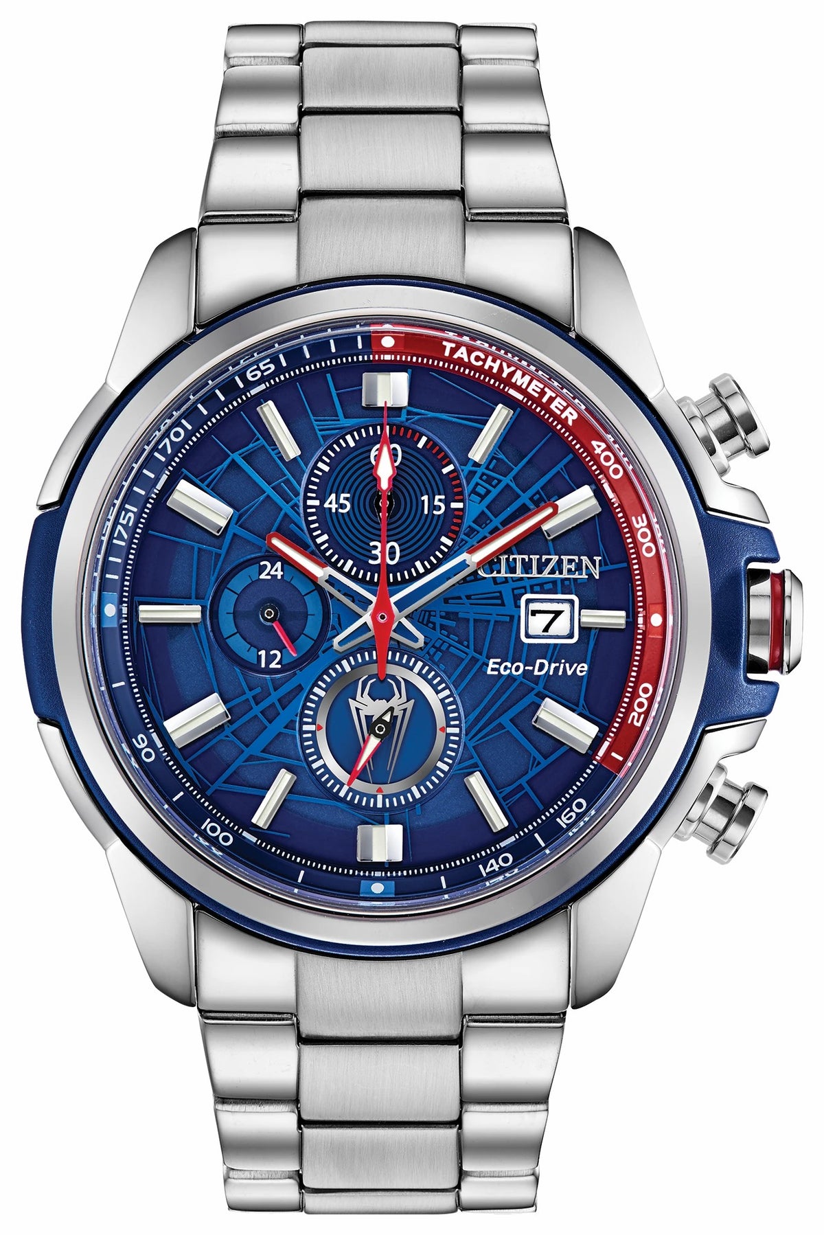 Citizen Spider-Man Eco-Drive Blue Dial Stainless Steel Watch - Citizen Deals