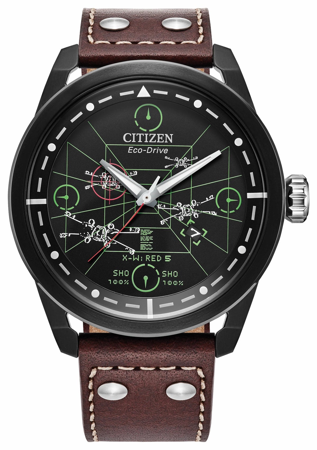 X-Wing and TIE Fighter Black Dial Leather Strap AW1738-05W - Citizen Classic