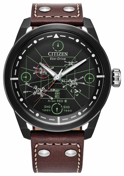 X-Wing and TIE Fighter Black Dial Leather Strap AW1738-05W - Citizen Classic