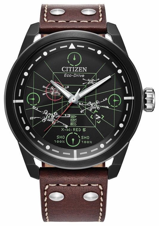 X-Wing and TIE Fighter Black Dial Leather Strap AW1738-05W - Citizen Classic