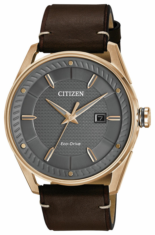 CTO-Men's Eco-Drive BM6983-00H Rose Gold Leather Strap Watch - Citizen Signature